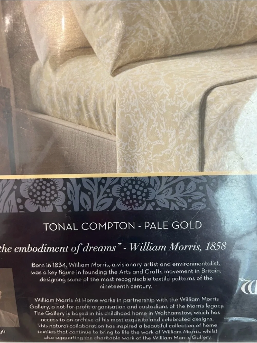 NEW 4pc William Morris King Sheet Set Floral TONAL COMPTON - PALE GOLD